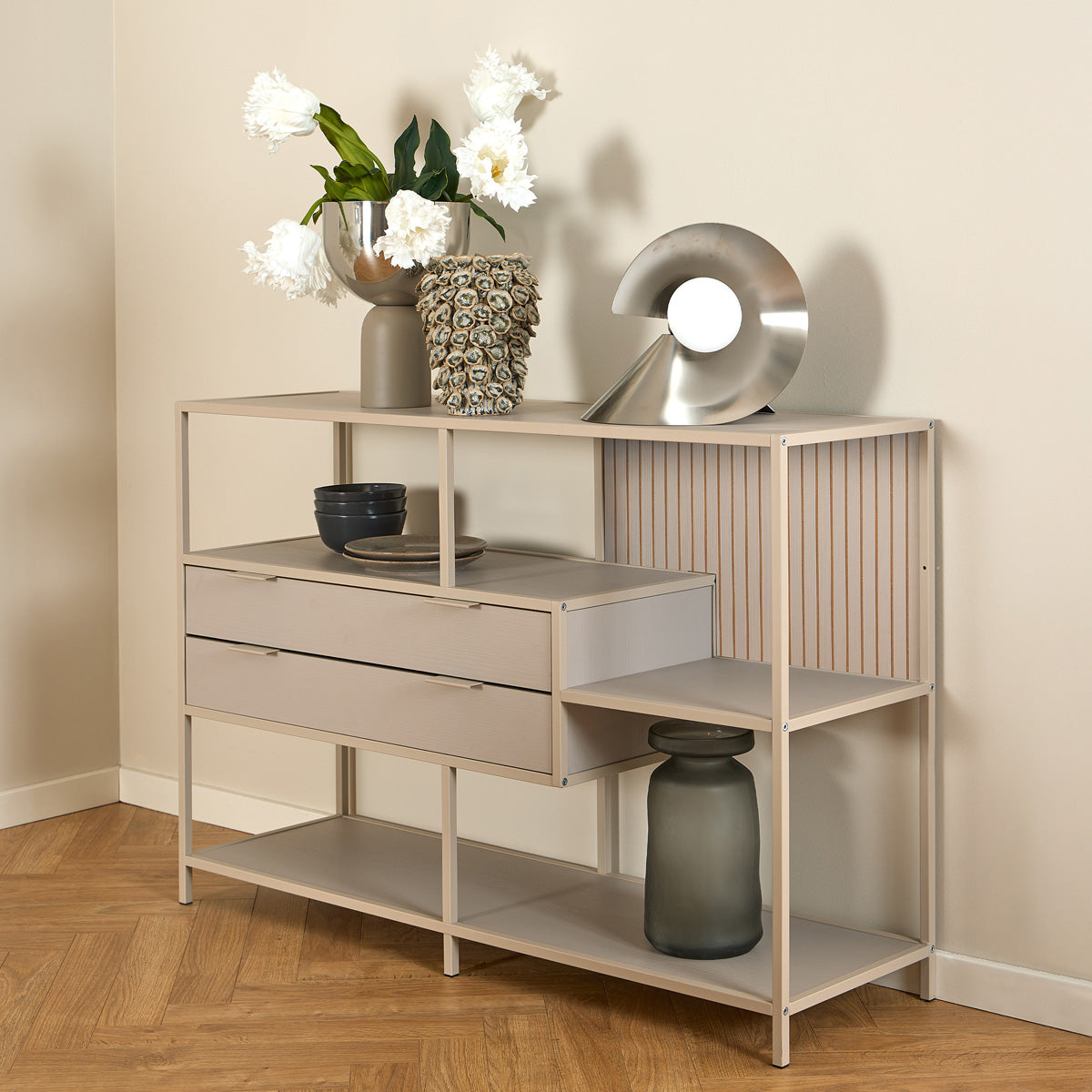 Wooden Storage Unit With 2 Drawers And 3 Shelves - Seaford