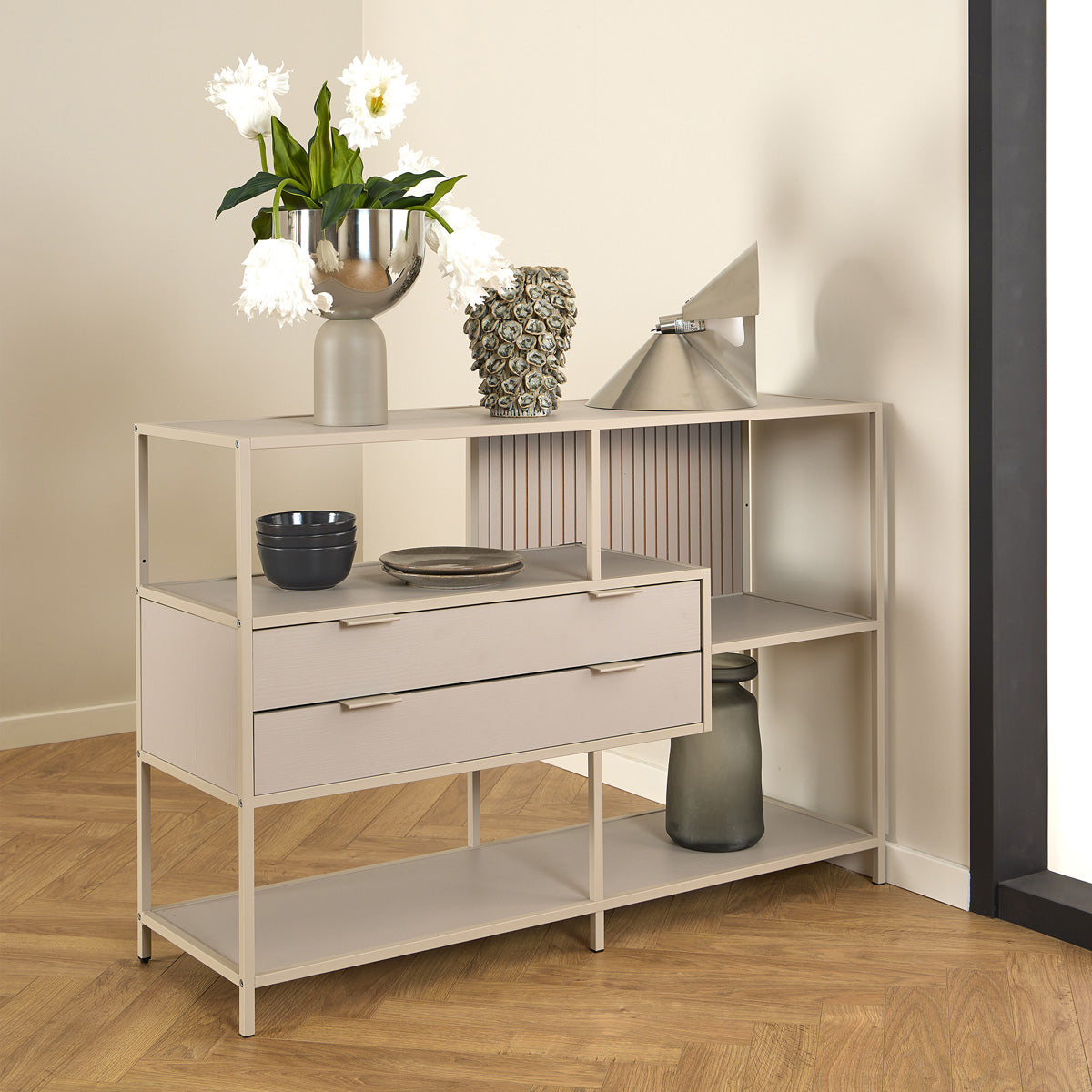Wooden Storage Unit With 2 Drawers And 3 Shelves - Seaford