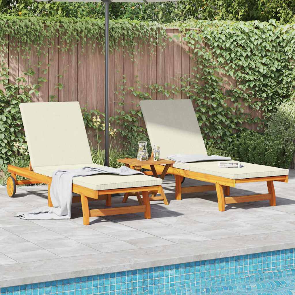 Wooden Sun Lounger Reclining In Set Of 2 With Table And Cushion - Vantage Home