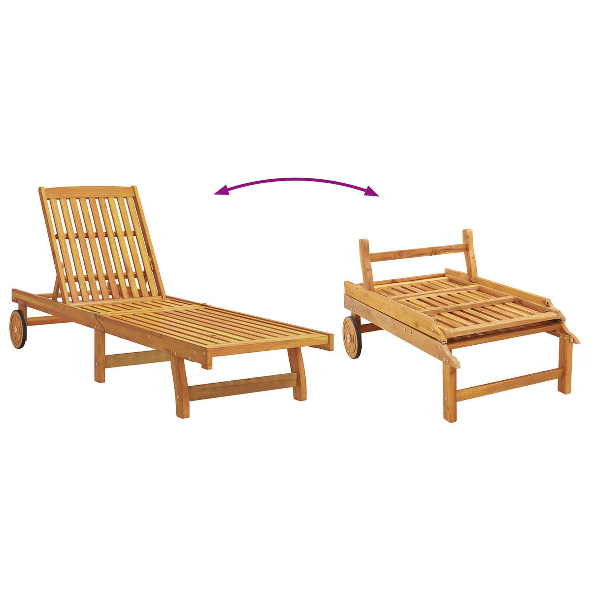 Wooden Sun Lounger Reclining In Set Of 2 With Table And Cushion - Vantage Home