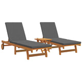 Wooden Sun Lounger Reclining In Set Of 2 With Table And Cushion - Vantage Home