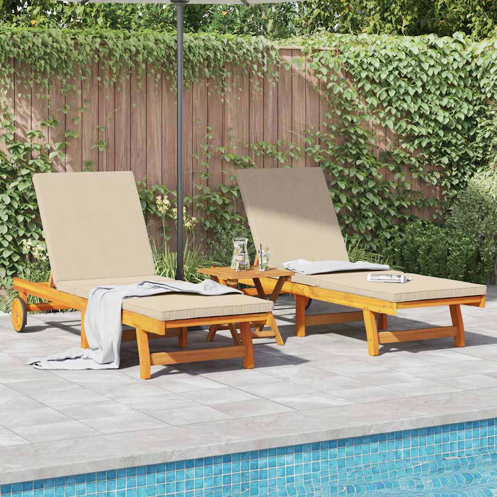 Wooden Sun Lounger Reclining In Set Of 2 With Table And Cushion - Vantage Home