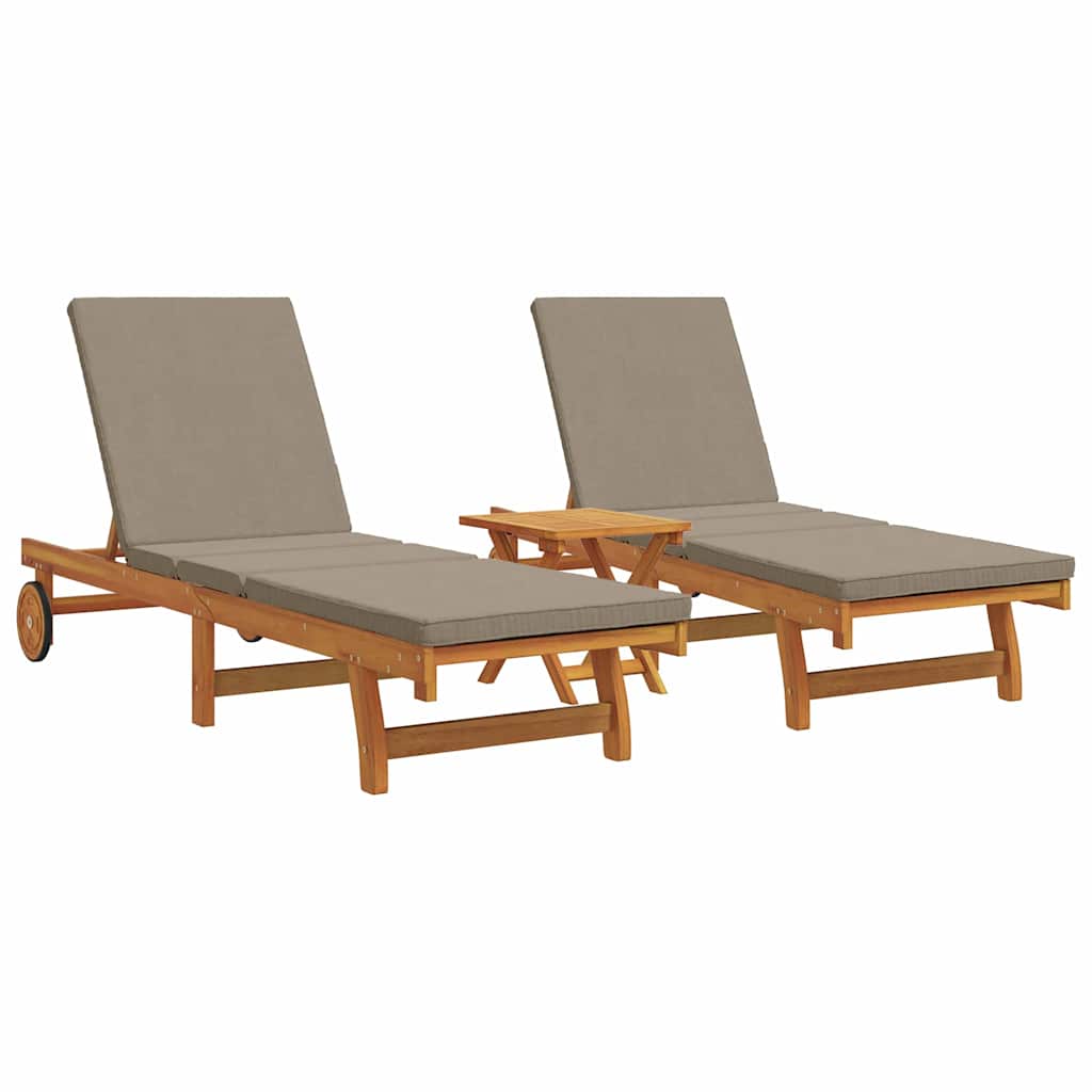 Wooden Sun Lounger Reclining In Set Of 2 With Table And Cushion - Vantage Home