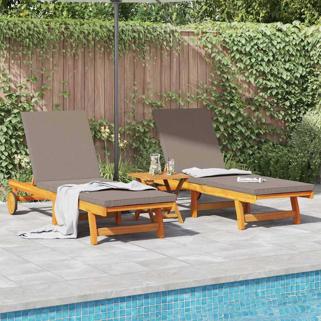 Wooden Sun Lounger Reclining In Set Of 2 With Table And Cushion - Vantage Home