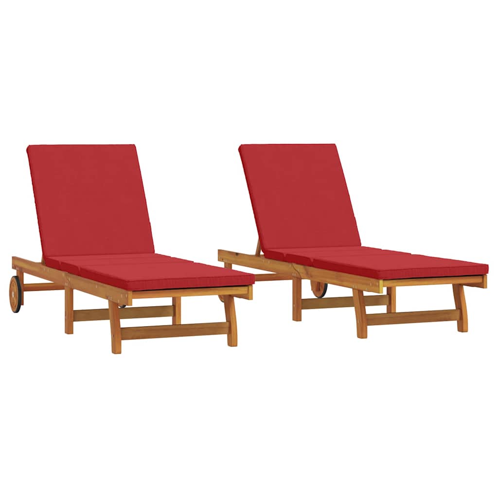Wooden Sun Lounger Reclining In Set Of 2 With Table And Cushion - Vantage Home