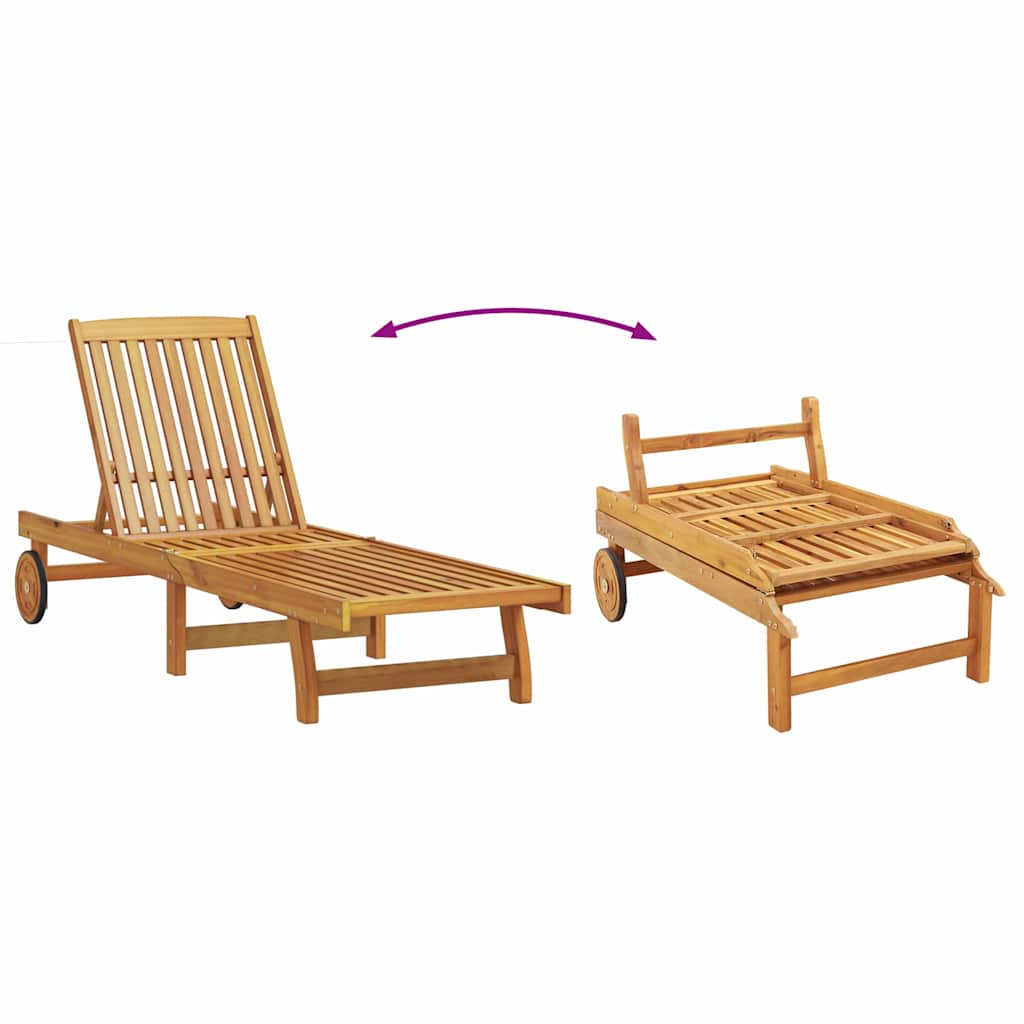 Wooden Sun Lounger Reclining In Set Of 2 With Table And Cushion - Vantage Home
