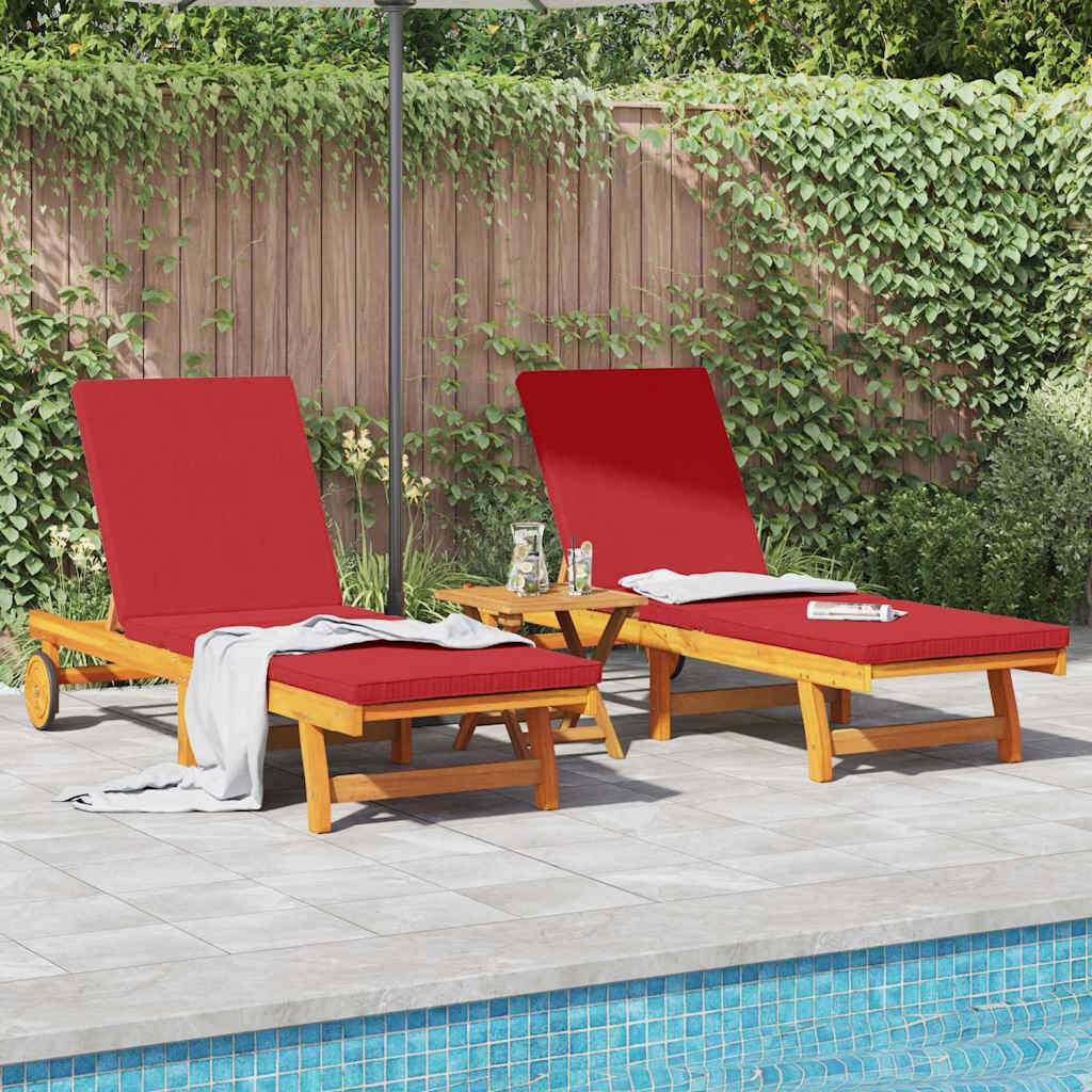 Wooden Sun Lounger Reclining In Set Of 2 With Table And Cushion - Vantage Home
