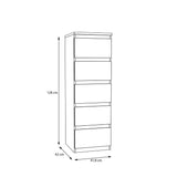 Wooden Tall Chest of 5 Drawers Narrow - Edmore