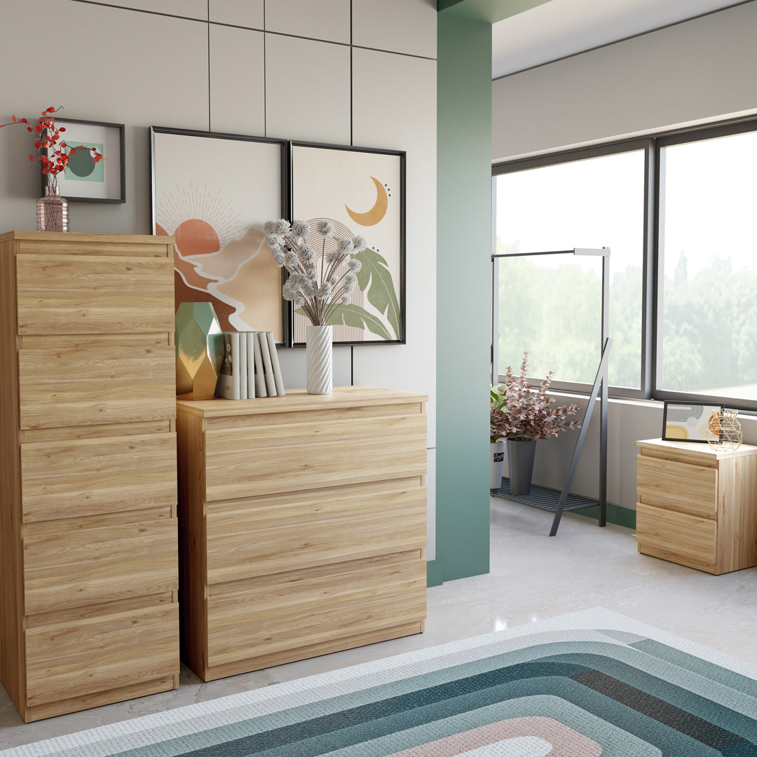 Wooden Tall Chest of 5 Drawers Narrow - Edmore