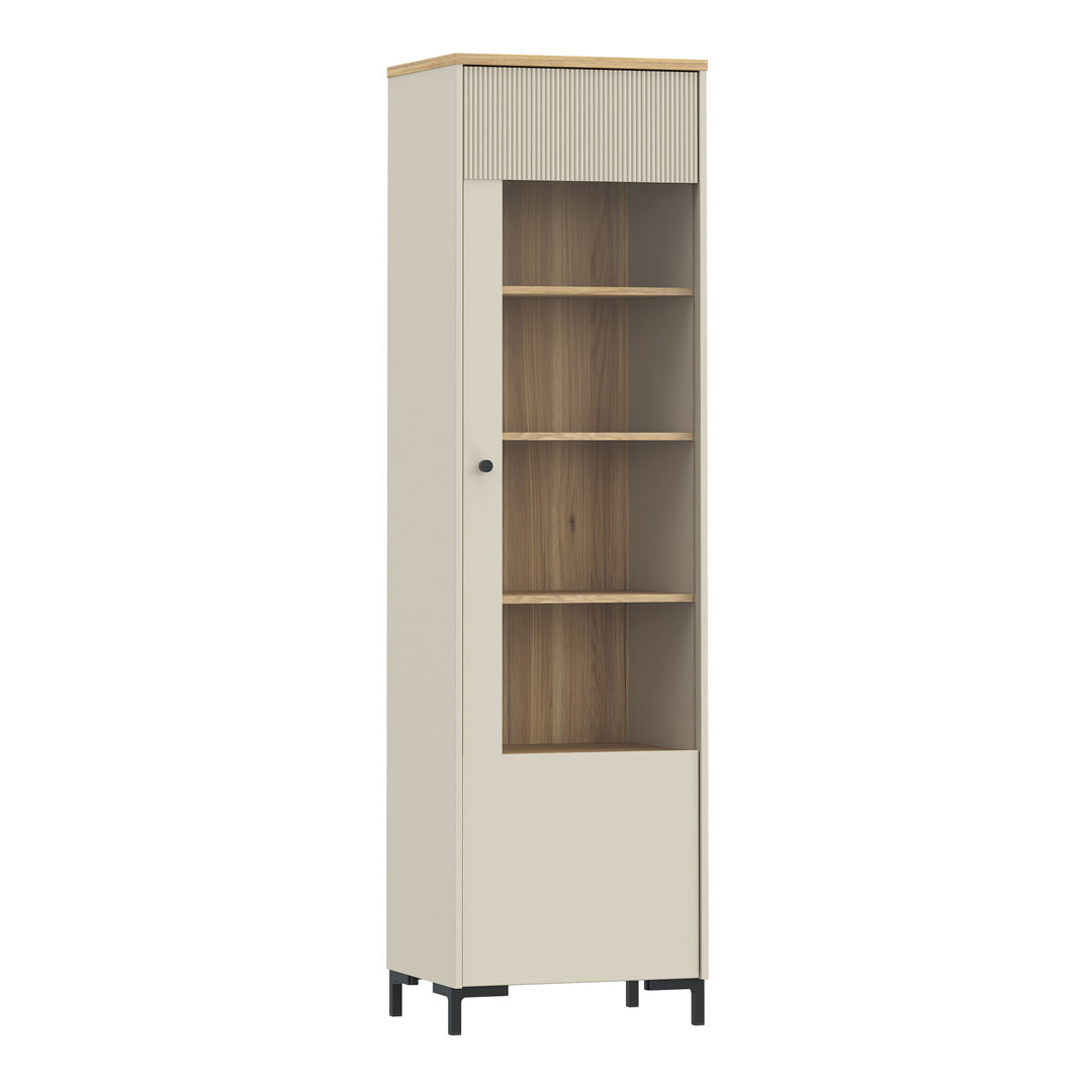 Wooden Tall Display Cabinet With 1 Glass Fronted And Fluted Detailed Door - Bixbite