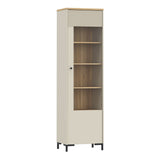 Wooden Tall Display Cabinet With 1 Glass Fronted And Fluted Detailed Door - Bixbite