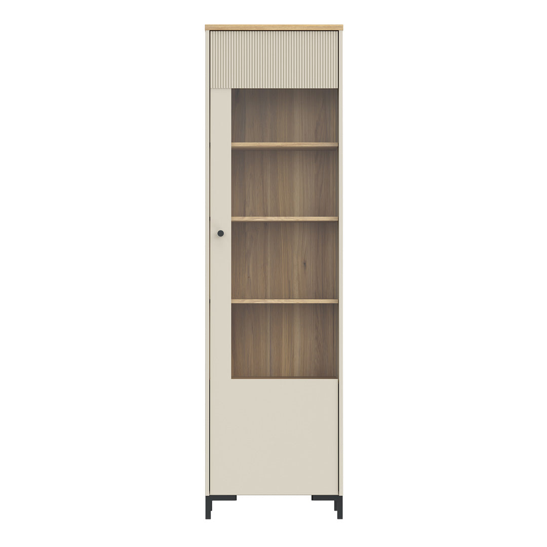 Wooden Tall Display Cabinet With 1 Glass Fronted And Fluted Detailed Door - Bixbite