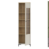 Wooden Tall Display Cabinet With 1 Glass Fronted And Fluted Detailed Door - Bixbite