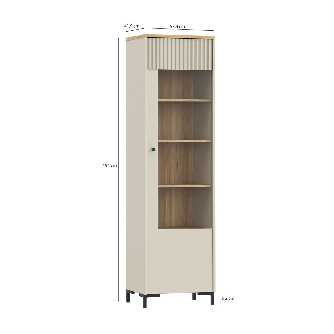 Wooden Tall Display Cabinet With 1 Glass Fronted And Fluted Detailed Door - Bixbite