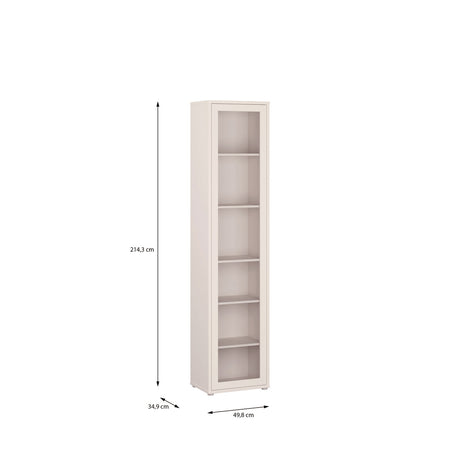 Wooden Tall Display Cabinet Slim With 1 Glass Door And 5 Shelves - Alice Springs