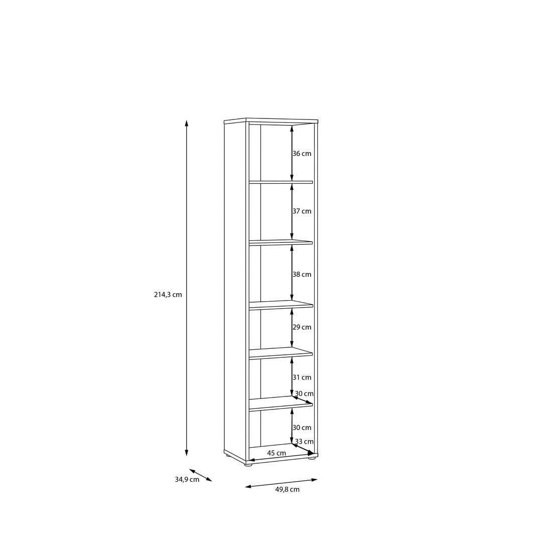 Wooden Tall Display Cabinet Slim With 1 Glass Door And 5 Shelves - Alice Springs