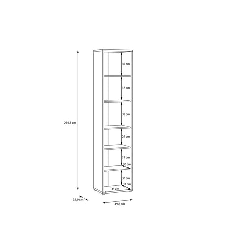 Wooden Tall Display Cabinet Slim With 1 Glass Door And 5 Shelves - Alice Springs