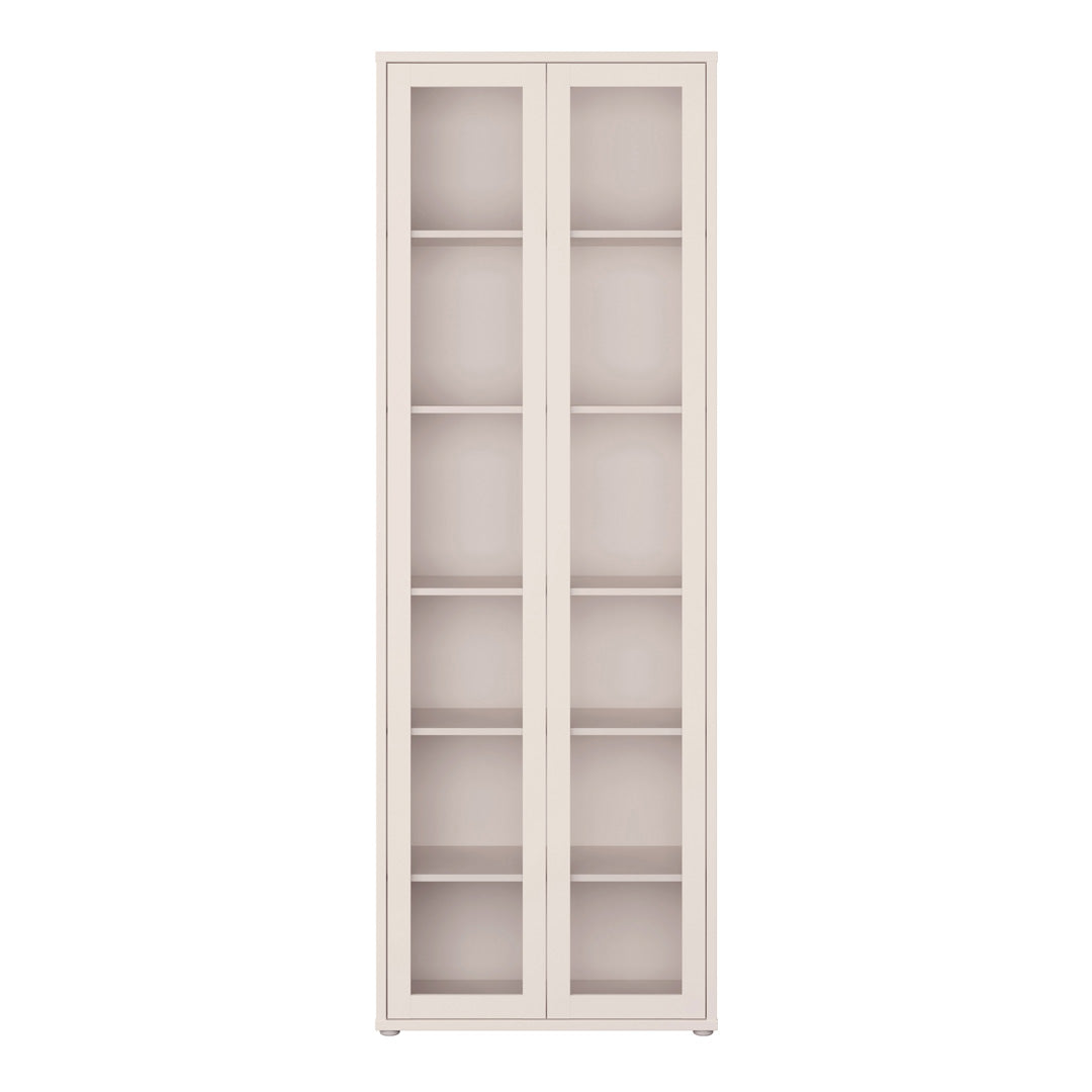 Wooden Tall Display Cabinet Slim With 2 Glass Doors And 5 Shelves - Alice Springs