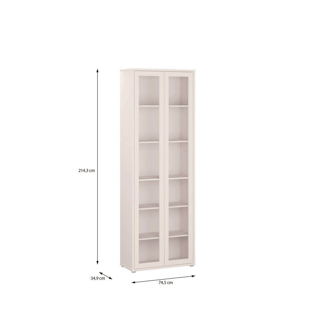 Wooden Tall Display Cabinet Slim With 2 Glass Doors And 5 Shelves - Alice Springs