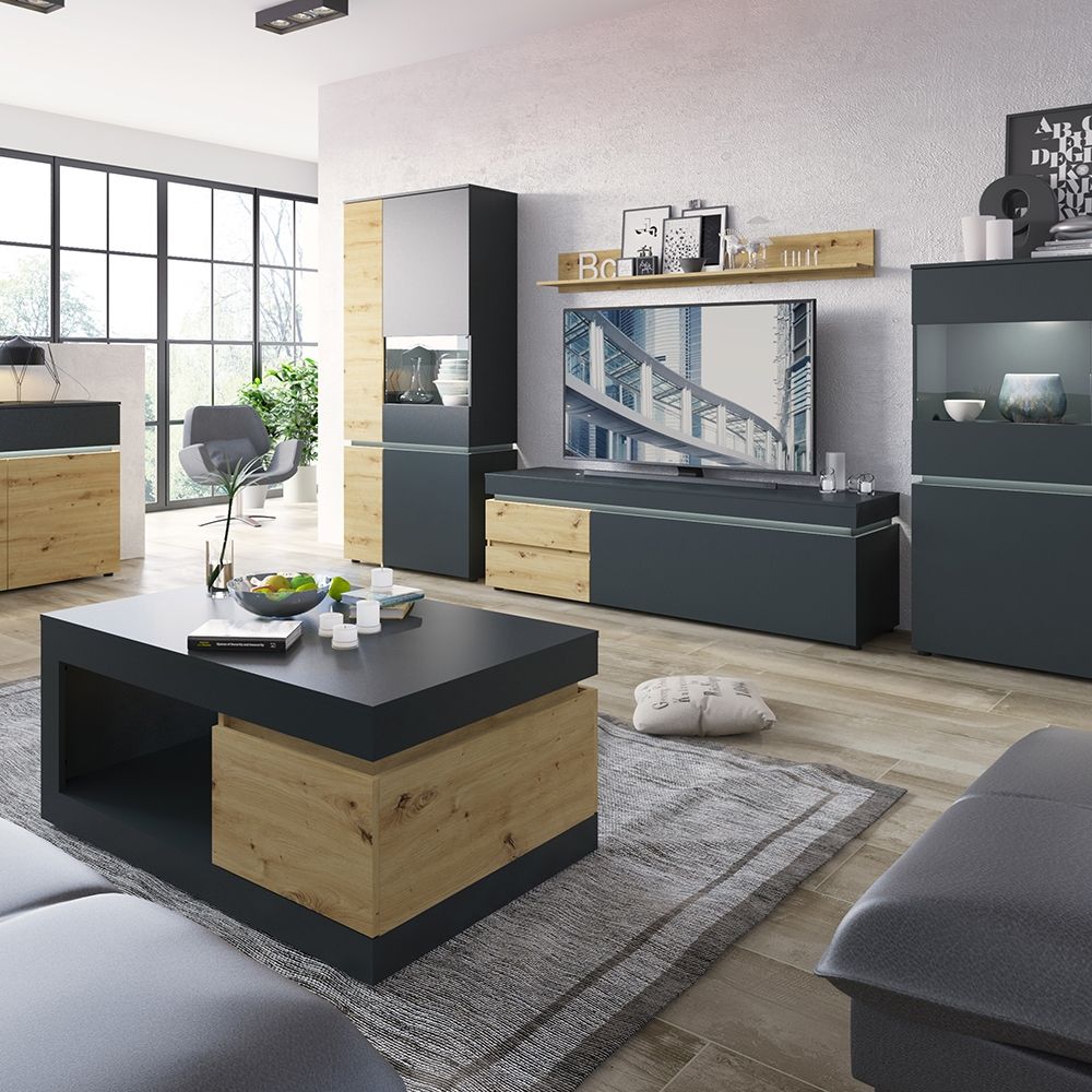 Wooden TV Stand With 1 Door 2 Drawers And LED Lights - Luci