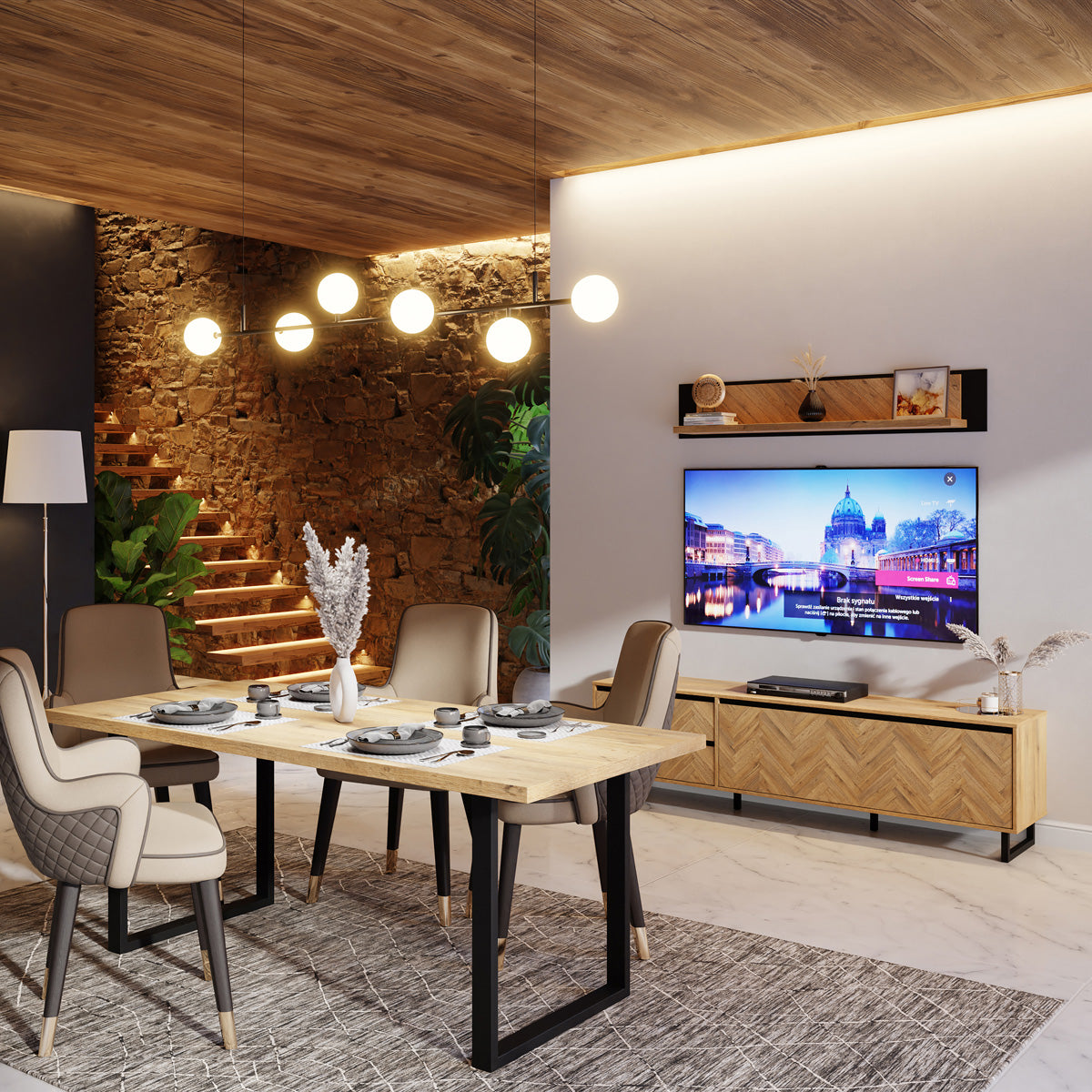 Wooden TV Stand With 1 Flip Down Door And 2 Drawers - Nikomedes