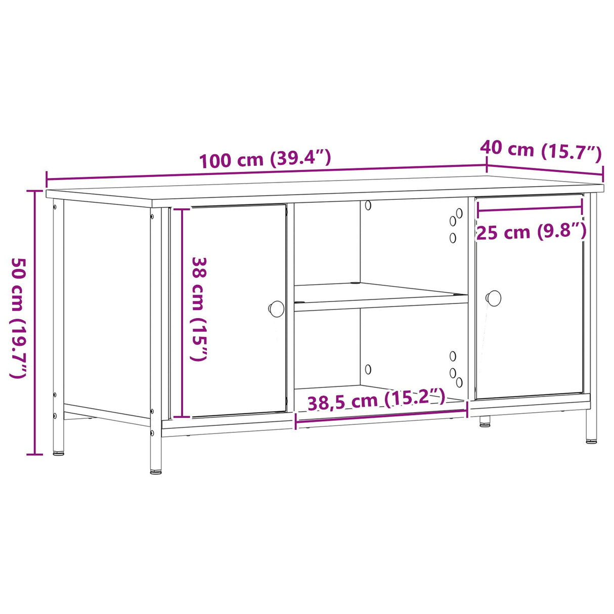 Wooden TV Stand 100cm Wide With 2 Doors - Vantage Home