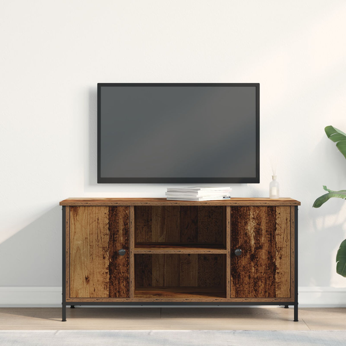 Wooden TV Stand 100cm Wide With 2 Doors - Vantage Home