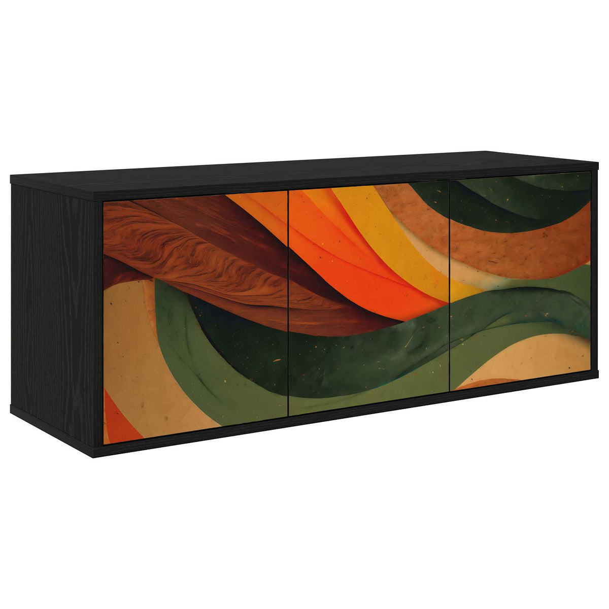 Wooden TV Stand 102cm Wide Wall Hung With 3 Doors - Bonn