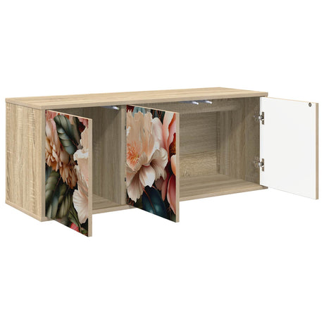 Wooden TV Stand 102cm Wide Wall Hung With 3 Doors - Borne