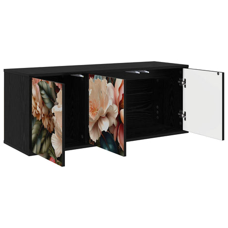 Wooden TV Stand 102cm Wide Wall Hung With 3 Doors - Borne