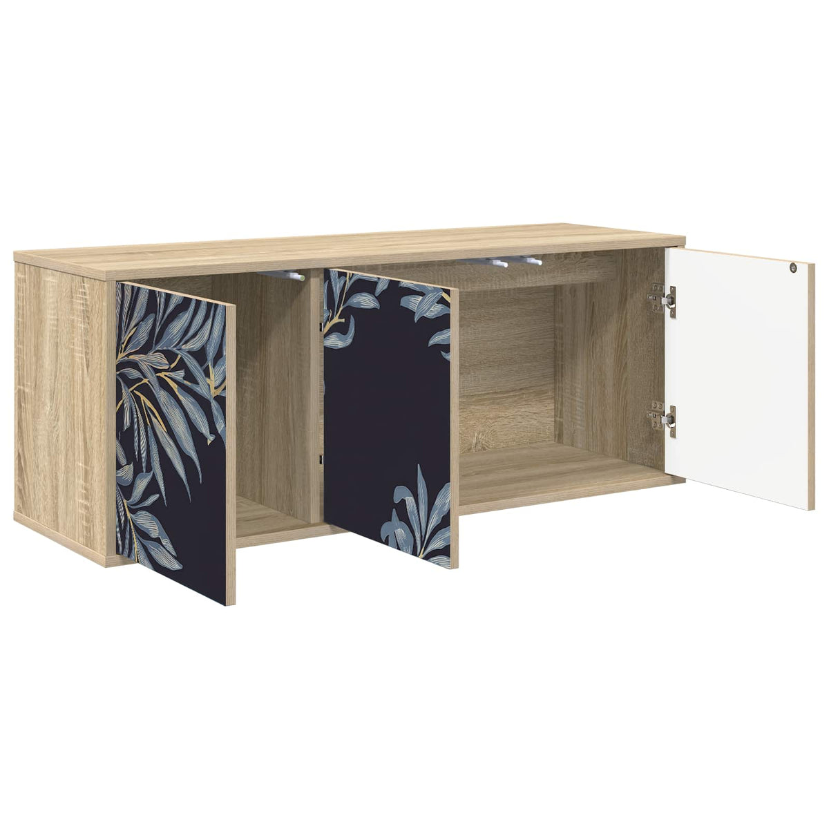 Wooden TV Stand 102cm Wide Wall Hung With 3 Doors - Dokkum