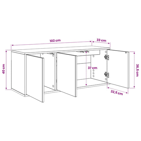 Wooden TV Stand 102cm Wide Wall Hung With 3 Doors - Essen