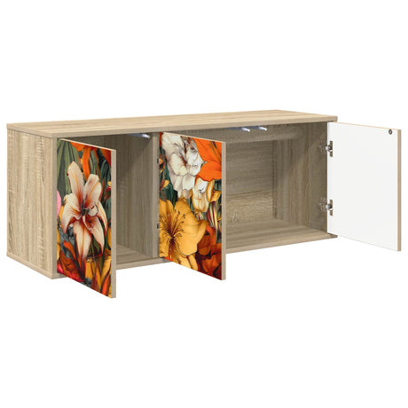 Wooden TV Stand 102cm Wide Wall Hung With 3 Doors - Gennep