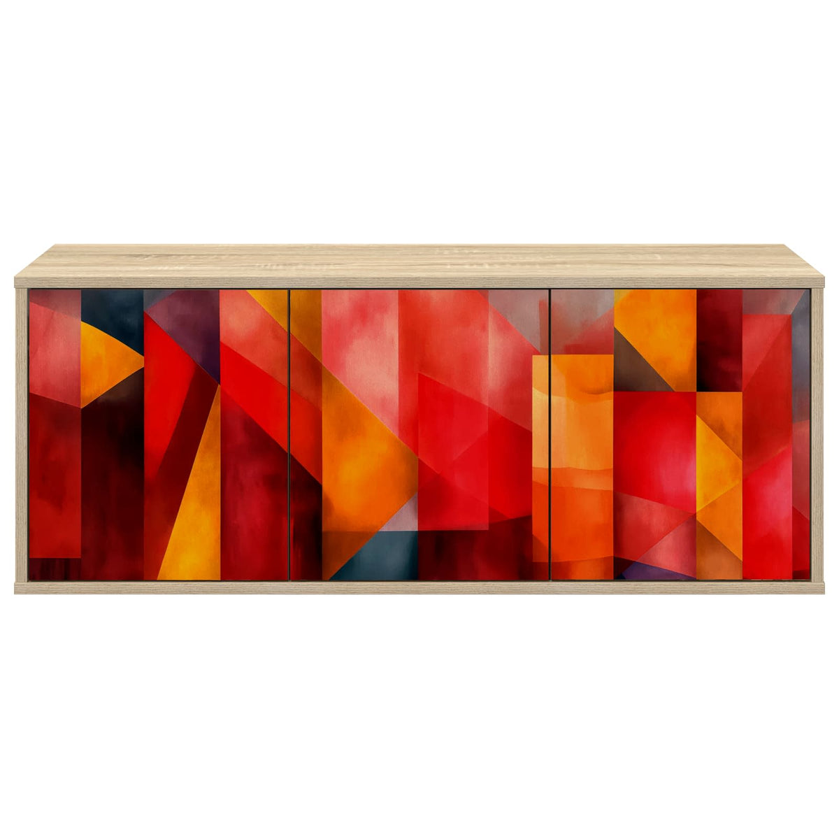 Wooden TV Stand 102cm Wide Wall Hung With 3 Doors - Heesch