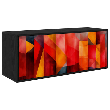 Wooden TV Stand 102cm Wide Wall Hung With 3 Doors - Heesch