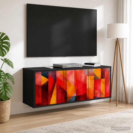 Wooden TV Stand 102cm Wide Wall Hung With 3 Doors - Heesch