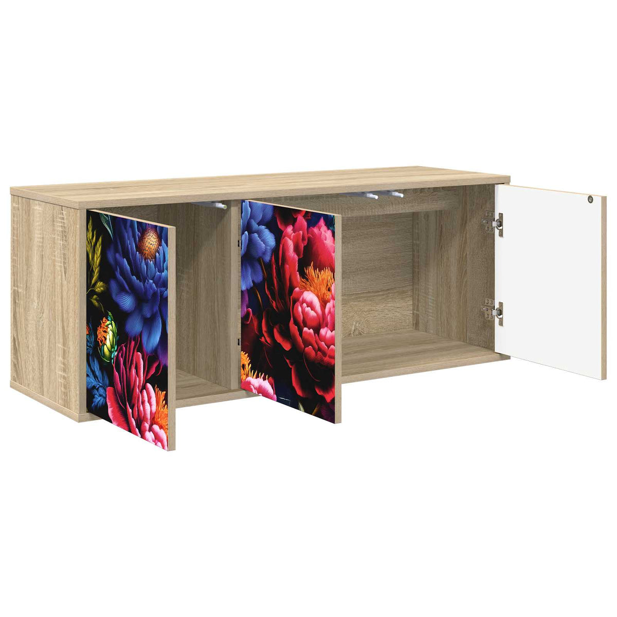 Wooden TV Stand 102cm Wide Wall Hung With 3 Doors - Kiel
