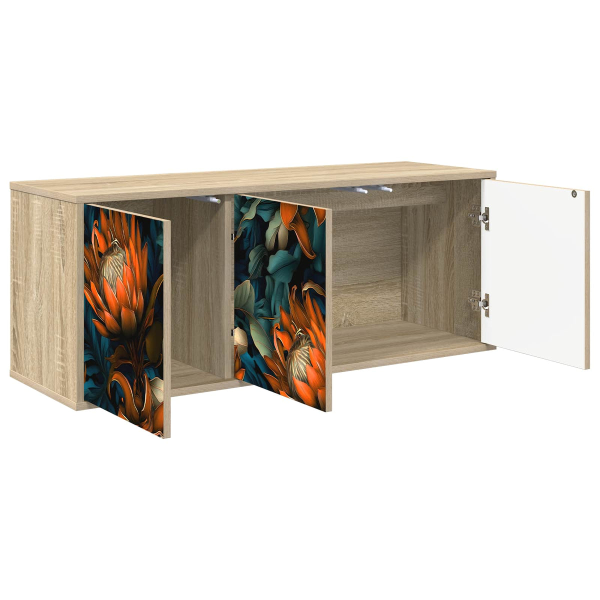 Wooden TV Stand 102cm Wide Wall Hung With 3 Doors - Lochem