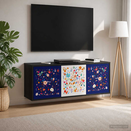 Wooden TV Stand 102cm Wide Wall Hung With 3 Doors - Mainz