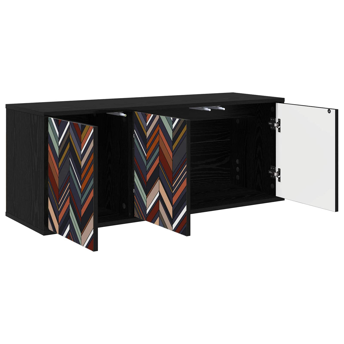 Wooden TV Stand 102cm Wide Wall Hung With 3 Doors - Ommen