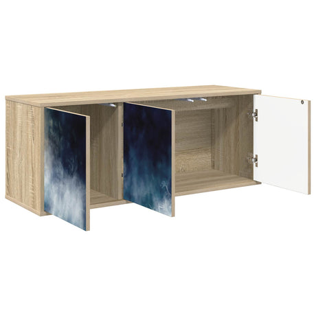 Wooden TV Stand 102cm Wide Wall Hung With 3 Doors - Raalte