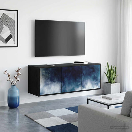 Wooden TV Stand 102cm Wide Wall Hung With 3 Doors - Raalte