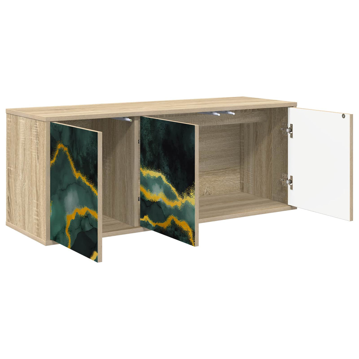Wooden TV Stand 102cm Wide Wall Hung With 3 Doors - Wijhe