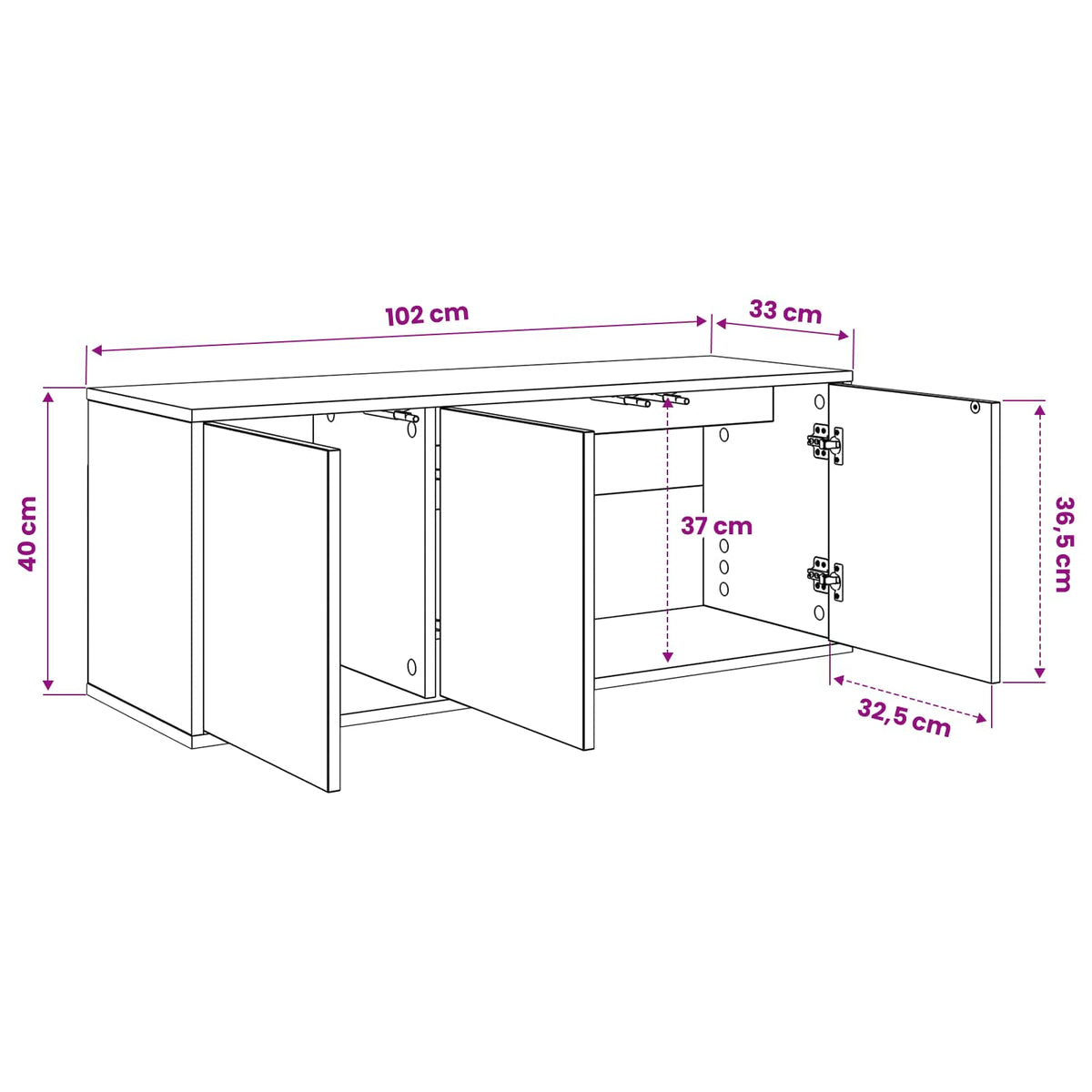 Wooden TV Stand 102cm Wide Wall Hung With 3 Doors - Zaandam