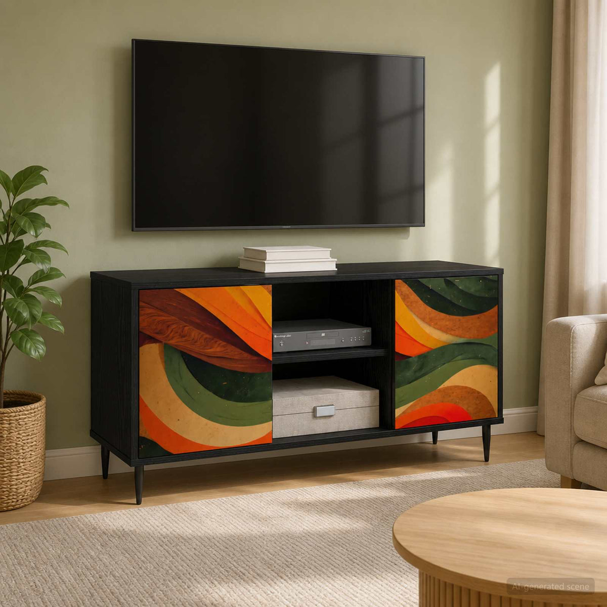 Wooden TV Stand 102cm Wide With 2 Doors And Raised Feet - Bonn
