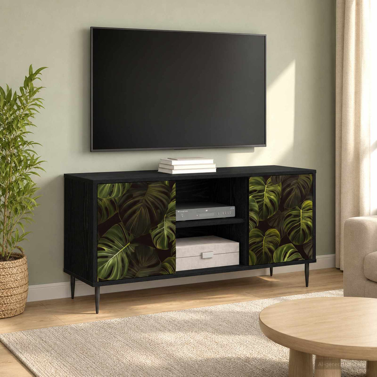 Wooden TV Stand 102cm Wide With 2 Doors And Raised Feet - Elburg
