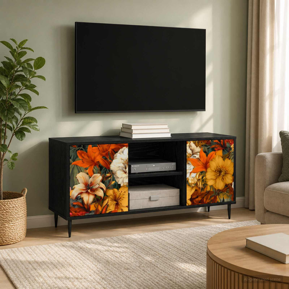 Wooden TV Stand 102cm Wide With 2 Doors And Raised Feet - Gennep