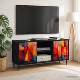 Wooden TV Stand 102cm Wide With 2 Doors And Raised Feet - Heesch