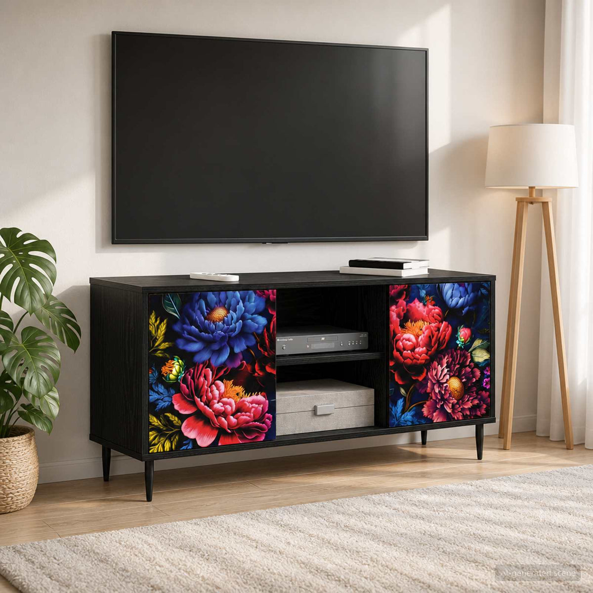 Wooden TV Stand 102cm Wide With 2 Doors And Raised Feet - Kiel