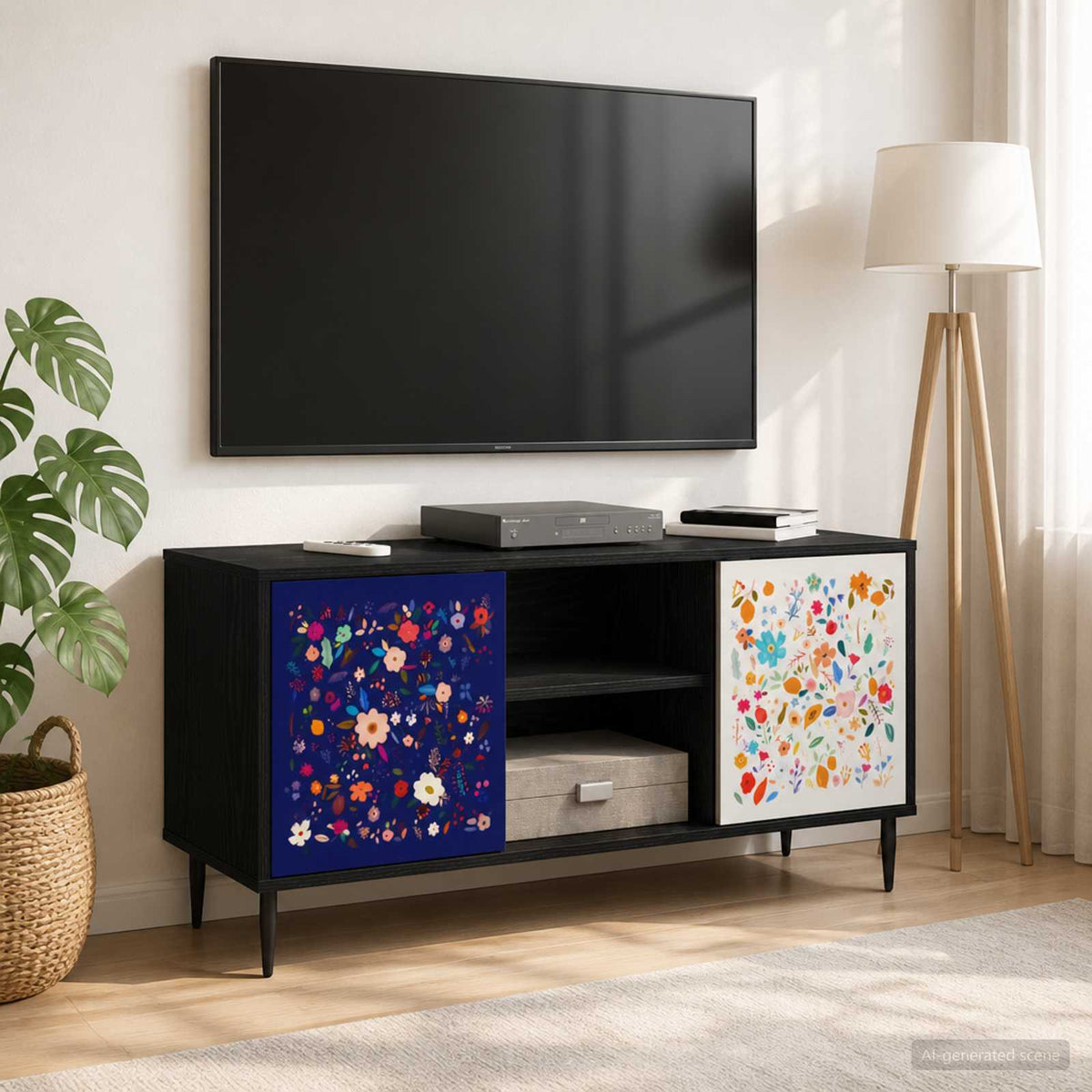 Wooden TV Stand 102cm Wide With 2 Doors And Raised Feet - Mainz